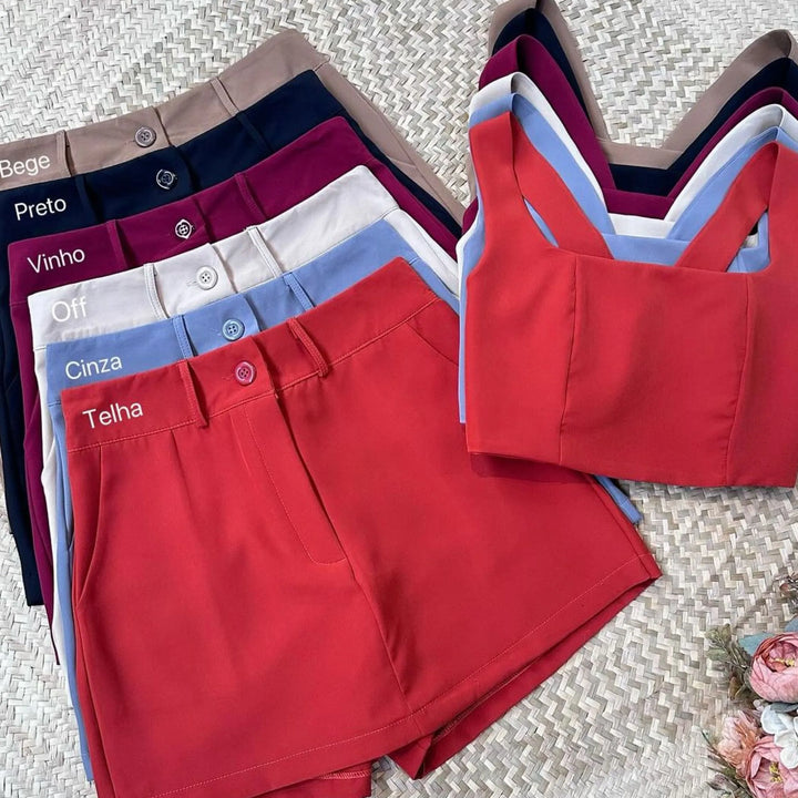 Conjunto cropped + short saia