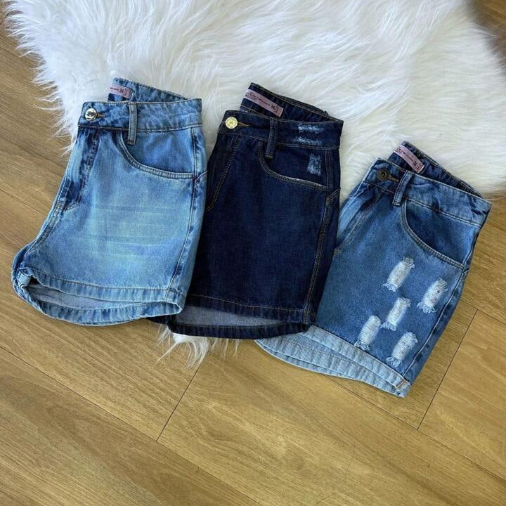 Kit 3 shorts jeans feminino