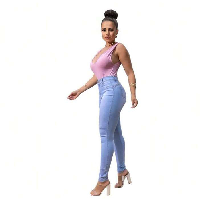 Kit 4 Calça Jeans Feminina Siknny Com Lycra Cintura Alta