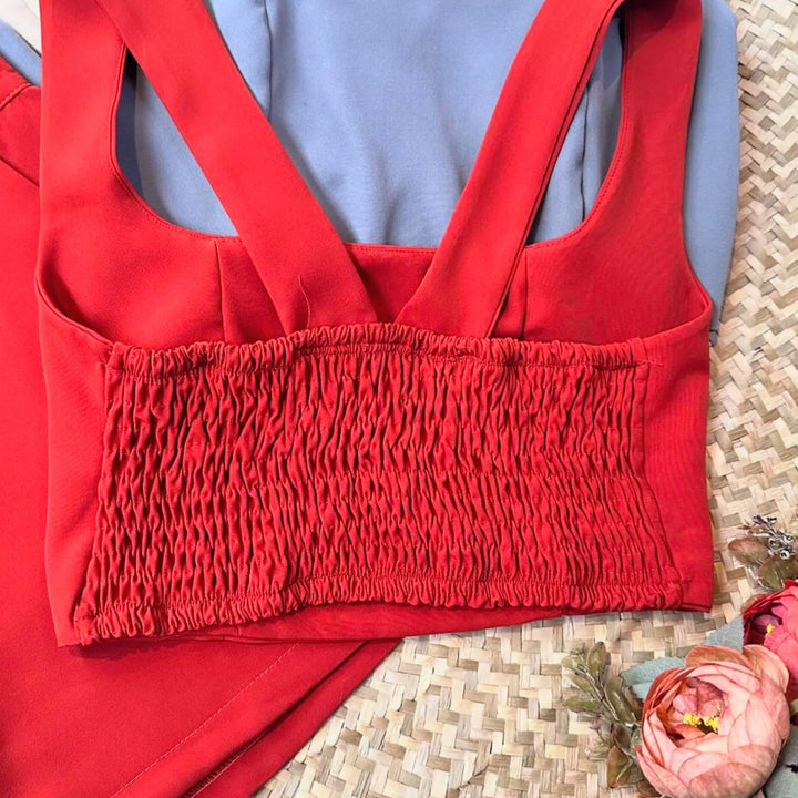 Conjunto cropped + short saia