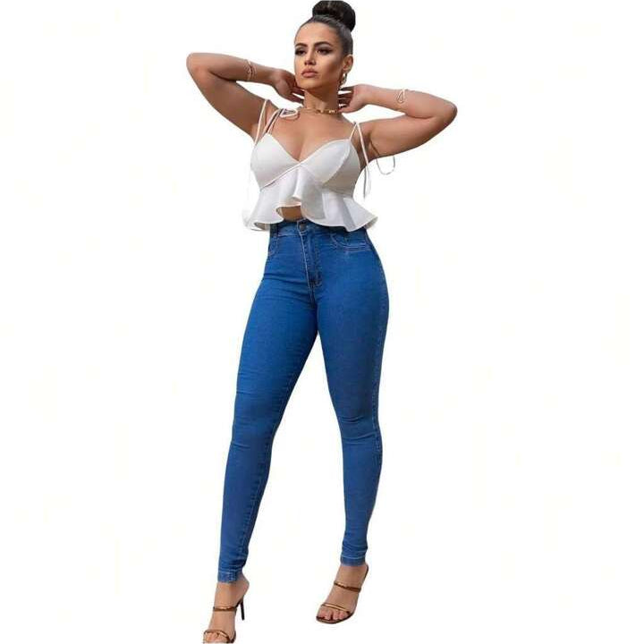 Kit 4 Calça Jeans Feminina Siknny Com Lycra Cintura Alta