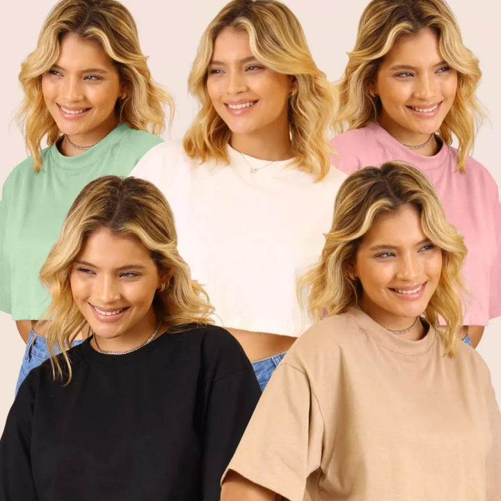 Kit com 5 camisetas manga curta cropped