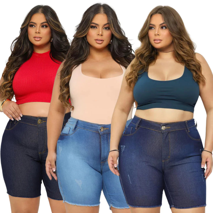 Kit 3 Shorts Plus Size Jeans Bermudas Com Lycla